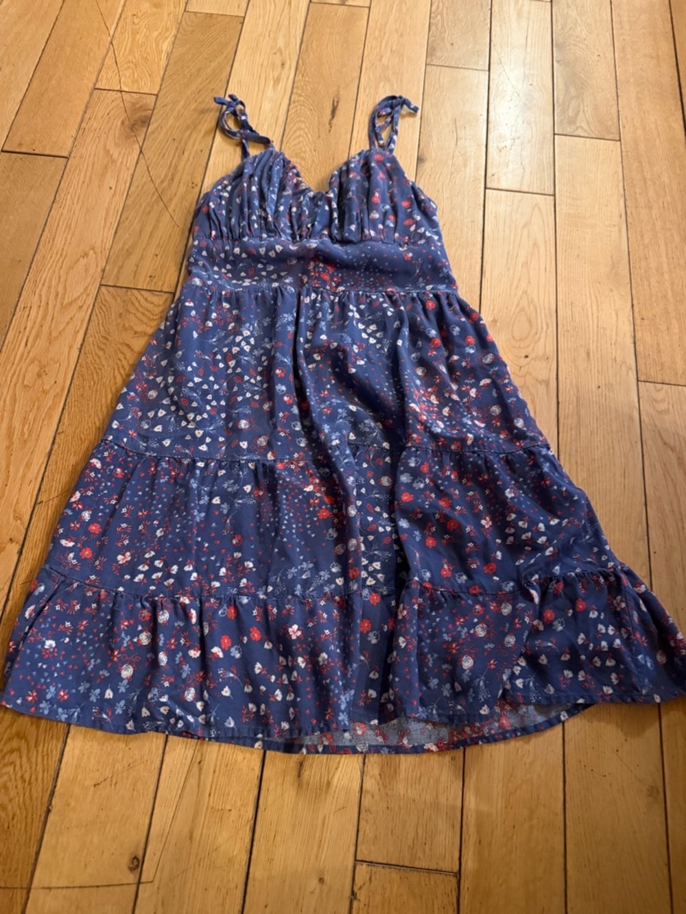 Kids Navy Floral Tiered Sundress with Spaghetti Straps